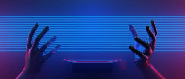 Ілюстрація Відображення Технології Футуристичний Кіберпанк Дисплей Ігровий Науковий Сценічний Єдестал — стокове фото