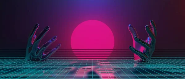 Ilustração Renderização Tecnologia Futurista Cyberpunk Exibição Jogo Scifi Palco Pedestal — Fotografia de Stock