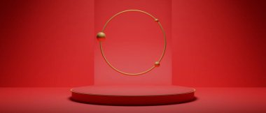 Neşeli xmas tatil dekorasyon unsuru için 3d resimleme sahne soyut arkaplan, kırmızı duvar kağıdı arkaplan