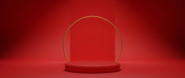 Neşeli xmas tatil dekorasyon unsuru için 3d resimleme sahne soyut arkaplan, kırmızı duvar kağıdı arkaplan