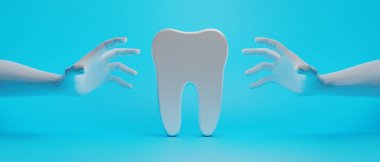 Diş hekimliği için tıbbi sağlık araçlarıyla diş hekimliği için yapılan 3D nesne illüstrasyonu