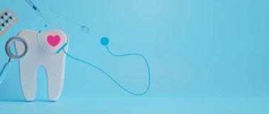 Diş hekimliği için tıbbi sağlık araçlarıyla diş hekimliği için yapılan 3D nesne illüstrasyonu