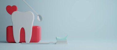 Diş hekimliği için tıbbi sağlık araçlarıyla diş hekimliği için yapılan 3D nesne illüstrasyonu