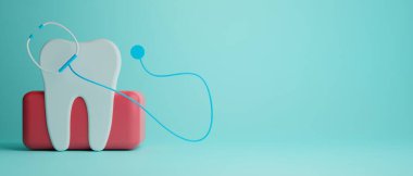 Diş hekimliği için tıbbi sağlık araçlarıyla diş hekimliği için yapılan 3D nesne illüstrasyonu