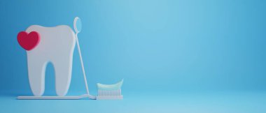 Diş hekimliği için tıbbi sağlık araçlarıyla diş hekimliği için yapılan 3D nesne illüstrasyonu