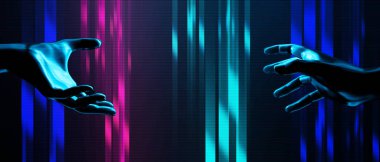 ai robot hans with cyberpunk oyun bilimkurgu teknolojisi duvar kağıdı soyut arkaplan, gelecekteki sahne 3d illüstrasyon