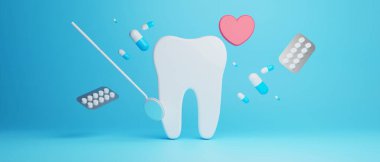 Diş hekimliği için tıbbi sağlık araçlarıyla diş hekimliği için yapılan 3D nesne illüstrasyonu