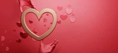 3 boyutlu resimleme, duvar kağıdı kaplaması, abstrac arkaplan, Sevgililer Günü 'nü seviyorum, düğün için kırmızı kalp unsuru.