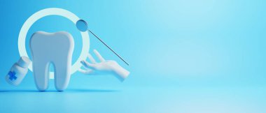 Diş hekimliği için tıbbi sağlık araçlarıyla diş hekimliği için yapılan 3D nesne illüstrasyonu