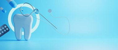 Diş hekimliği için tıbbi sağlık araçlarıyla diş hekimliği için yapılan 3D nesne illüstrasyonu