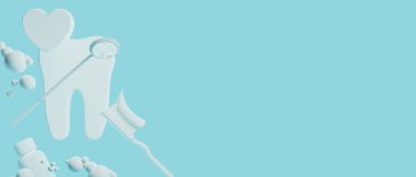 Diş hekimliği için tıbbi sağlık araçlarıyla diş hekimliği için yapılan 3D nesne illüstrasyonu