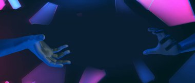 Siber Punk oyun bilimkurgu teknolojisi soyut arkaplan duvar kağıdı, oyuncu için fütüristik sahne 3D illüstrasyon