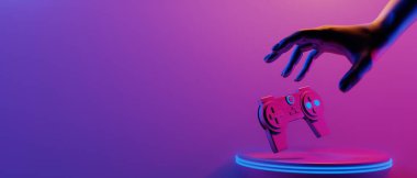 Manken el ele tutuşma teknolojisinin 3D çizimi fütürist siber punk görüntüsü, oyun bilimkurgu sahne arka planı