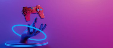 Manken el ele tutuşma teknolojisinin 3D çizimi fütürist siber punk görüntüsü, oyun bilimkurgu sahne arka planı