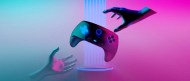 joystick kontrol teknolojisi fütüristik siber punk görüntüleme, oyun bilimkurgu sahne altyapısı