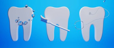 Diş hekimliği için tıbbi sağlık araçlarıyla diş hekimliği için yapılan 3D nesne illüstrasyonu