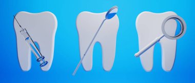Diş hekimliği için tıbbi sağlık araçlarıyla diş hekimliği için yapılan 3D nesne illüstrasyonu