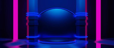 Teknolojinin fütüristik siber punk görüntüleme, oyun bilimkurgu sahne altyapısı