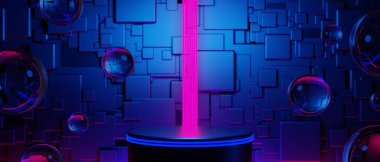 Teknolojinin fütüristik siber punk görüntüleme, oyun bilimkurgu sahne altyapısı