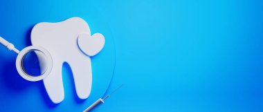 Diş hekimliği için tıbbi sağlık araçlarıyla diş hekimliği için yapılan 3D nesne illüstrasyonu