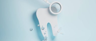 Diş hekimliği için tıbbi sağlık araçlarıyla diş hekimliği için yapılan 3D nesne illüstrasyonu