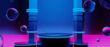 Teknolojinin fütüristik siber punk görüntüleme, oyun bilimkurgu sahne altyapısı