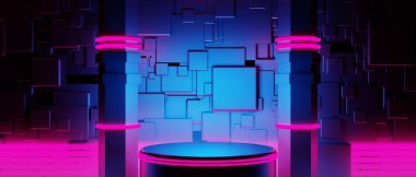 Teknolojinin fütüristik siber punk görüntüleme, oyun bilimkurgu sahne altyapısı