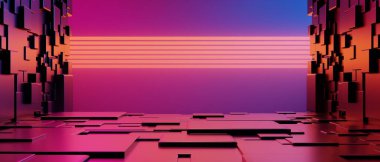 Teknolojinin fütüristik siber punk görüntüleme, oyun bilimkurgu sahne altyapısı