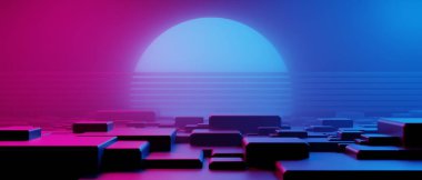 Teknolojinin fütüristik siber punk görüntüleme, oyun bilimkurgu sahne altyapısı