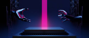 Teknolojinin fütüristik siber punk görüntüleme, oyun bilimkurgu sahne altyapısı