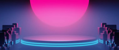 Teknolojinin fütüristik siber punk görüntüleme, oyun bilimkurgu sahne altyapısı