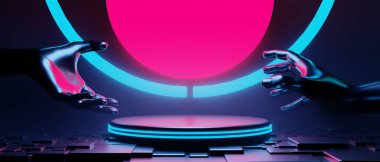 Teknolojinin fütüristik siber punk görüntüleme, oyun bilimkurgu sahne altyapısı