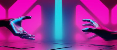 Teknolojinin fütüristik siber punk görüntüleme, oyun bilimkurgu sahne altyapısı