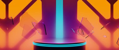 Teknolojinin fütüristik siber punk görüntüleme, oyun bilimkurgu sahne altyapısı