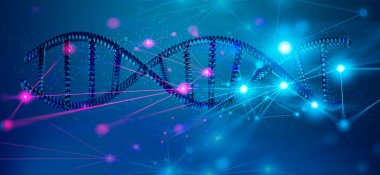 kan DNA hücresi çift sarmal yapısı, 3D çizim, sağlık hizmetleri ağı, kalp ve bakım