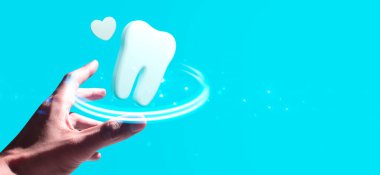 Diş bakımı, diş kliniği hastanesi sağlık hizmetleri, tıbbi ve tedavi sigortası olan bir doktorun eli 