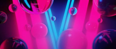 Oyuncu teknolojisinin fütürist siberpunk bilim kurgu podyumu, oyun bilimkurgu sahnesi soyut arka planının 3 boyutlu çizimi