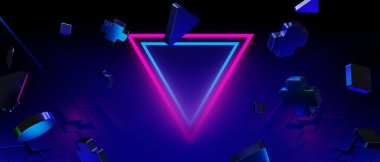 Y2k oyun teknolojisi fütüristik siberpunk bilim kurgu podyumunun 3D çizimi, bilim kurgu sahnesi soyut arka plan oyunu