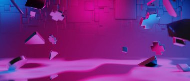 Y2k oyun teknolojisi fütüristik siberpunk bilim kurgu podyumunun 3D çizimi, bilim kurgu sahnesi soyut arka plan oyunu