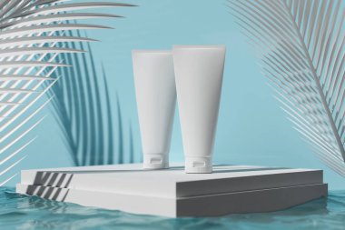 Kozmetik cilt bakımı güzellik kremi maketi, banyo içi, tıbbi sağlık tedavisi, makyaj malzemesi, bir şişe ambalaj tüpü.