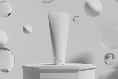 Kozmetik cilt bakımı güzellik kremi maketi, banyo içi, tıbbi sağlık tedavisi, makyaj malzemesi, bir şişe ambalaj tüpü.