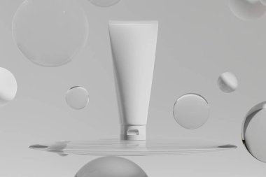 Kozmetik cilt bakımı güzellik kremi maketi, banyo içi, tıbbi sağlık tedavisi, makyaj malzemesi, bir şişe ambalaj tüpü.