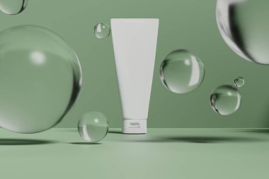 Kozmetik cilt bakımı güzellik kremi maketi, banyo içi, tıbbi sağlık tedavisi, makyaj malzemesi, bir şişe ambalaj tüpü.