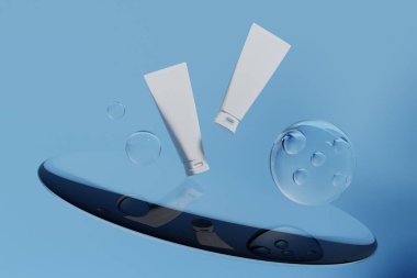 Kozmetik cilt bakımı güzellik kremi maketi, banyo içi, tıbbi sağlık tedavisi, makyaj malzemesi, bir şişe ambalaj tüpü.