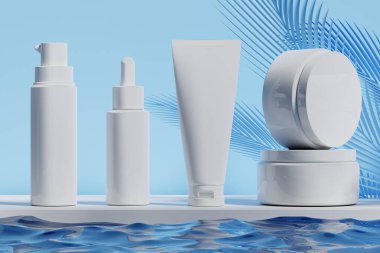 Kozmetik cilt bakımı güzellik kremi maketi, banyo içi, tıbbi sağlık tedavisi, makyaj malzemesi, bir şişe ambalaj tüpü.