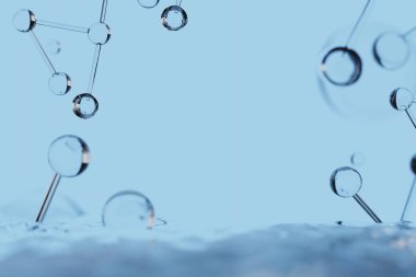 Cilt bakımı için, bilimsel kimyasal molekül yapısının şeffaf cam küresi, soyut arka plan, kozmetik kimya atomu.