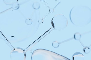 Cilt bakımı için, bilimsel kimyasal molekül yapısının şeffaf cam küresi, soyut arka plan, kozmetik kimya atomu.