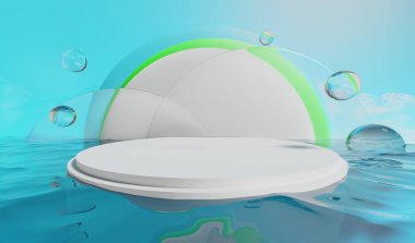 Retro-gelecekteki y2k 2000 'ler meyveli aero aqua web 2.0 parlatıcısı sahne podyumu ürün gösterisi için, 3d illüstrasyon soyut arkaplan çizimi