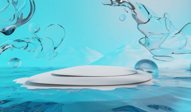 Retro-gelecekteki y2k 2000 'ler meyveli aero aqua web 2.0 parlatıcısı sahne podyumu ürün gösterisi için, 3d illüstrasyon soyut arkaplan çizimi