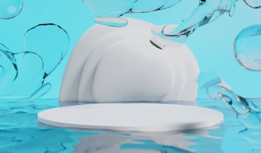 Retro-gelecekteki y2k 2000 'ler meyveli aero aqua web 2.0 parlatıcısı sahne podyumu ürün gösterisi için, 3d illüstrasyon soyut arkaplan çizimi